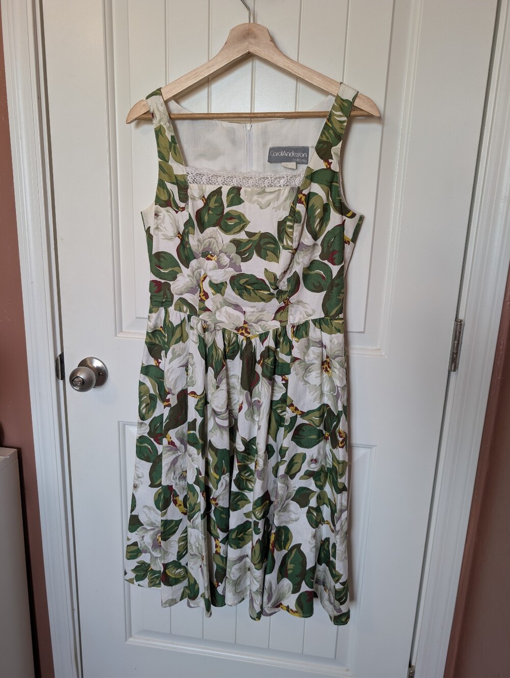 Vintage Carol Anderson Floral Sleeveless Fit & Flare Midi Dress W4 Green/White